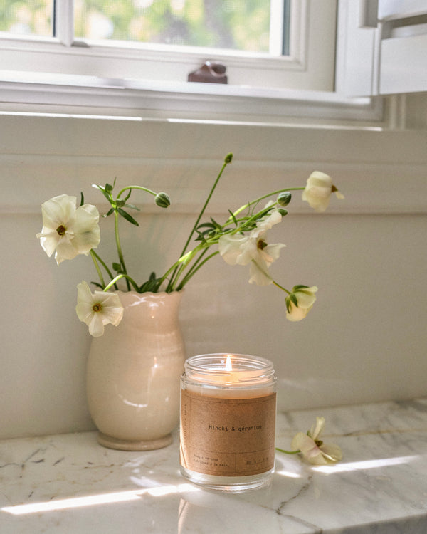 Bougie de soya —  Hinoki & géranium  — 8 oz (50 heures)