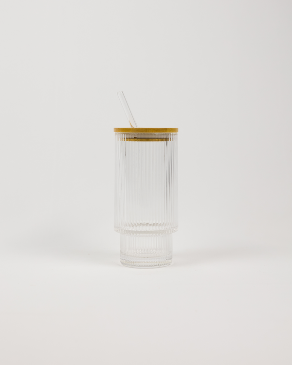 Verre de transport, couvercle en bambou & paille réutilisable
