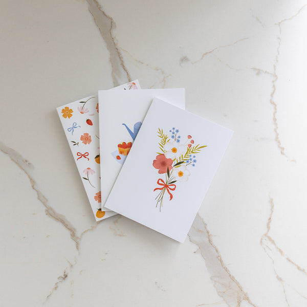 Trio de cartes de souhaits - 3 illustrations - Fleurs