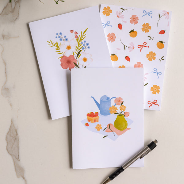 Trio de cartes de souhaits - 3 illustrations - Fleurs